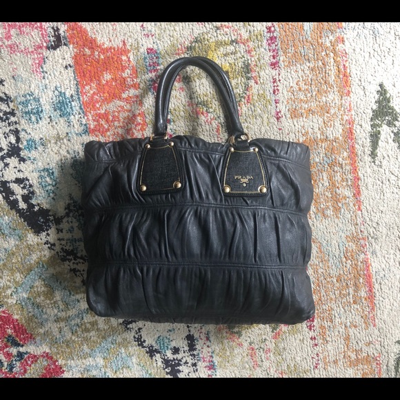 Prada Black Leather Ruched Handbag - Picture 2 of 5